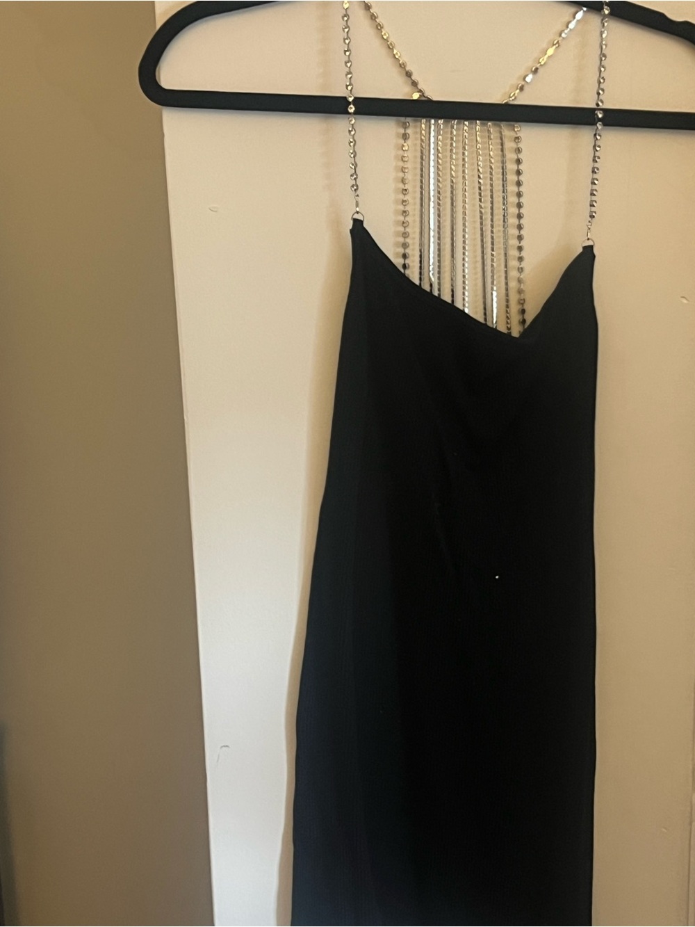 Zara Black Strapless Slip Dress with Chain Straps